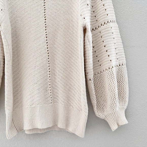 A.L.C. Intarsia Knit Sweater Crochet Cotton Pullover Puff Classic Minimalist XS - Picture 10 of 14